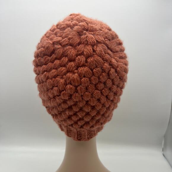 Chunky Knit Crochet Brown Orange Beanie Wide Rim Hat Boho Us 7 Medium - Picture 4 of 7